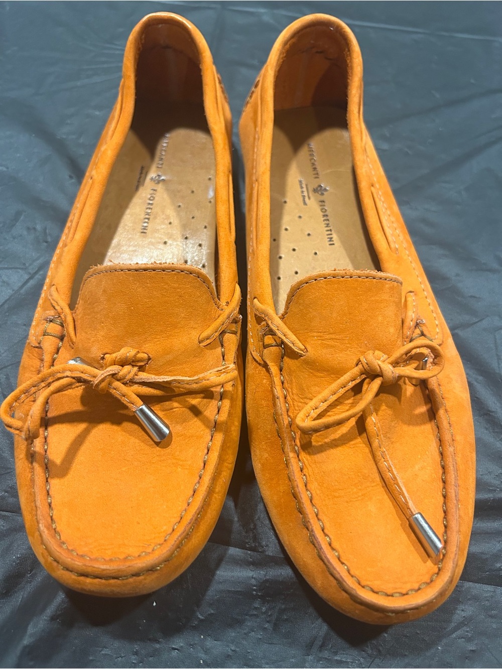Suede Driving Loafers in Orange -